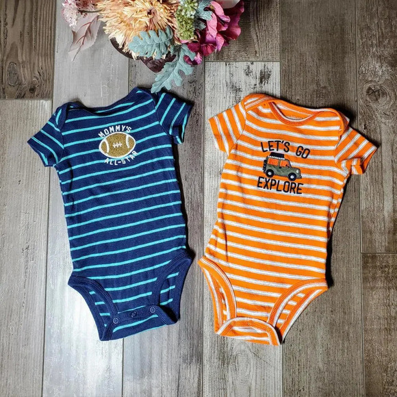 Carter's Baby Boy 6m 6 months Cotton Striped Bodysuit Bundle Orange Blue NWOT - Picture 2 of 12